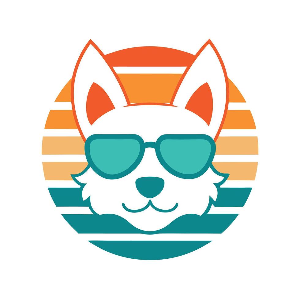Cute Outline Dog Head with Sunglasses Silhouette vector