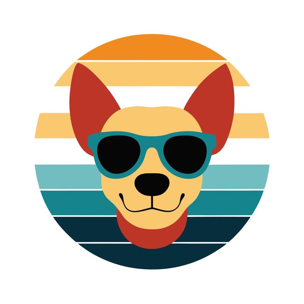 Cute Smiling Dog Head Wearing Sunglasses Silhouette vector