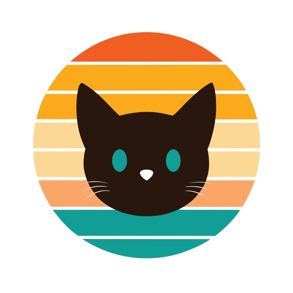 Cute Playful Kitten Head Silhouette on Retro Background vector