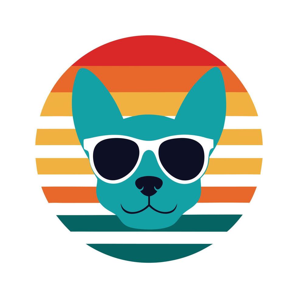 Cute Spotted Dog Head with Sunglasses Silhouette vector