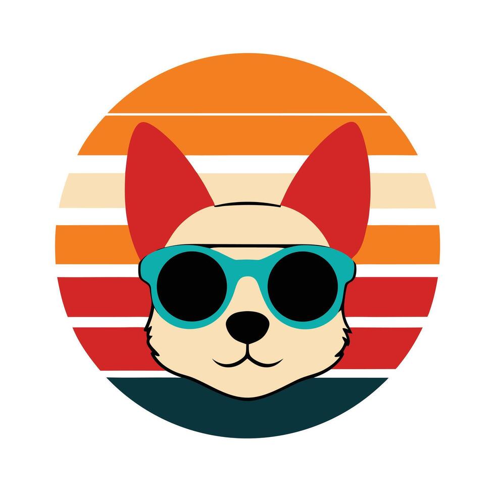 Cute Dog Head with Big Round Sunglasses Silhouette vector