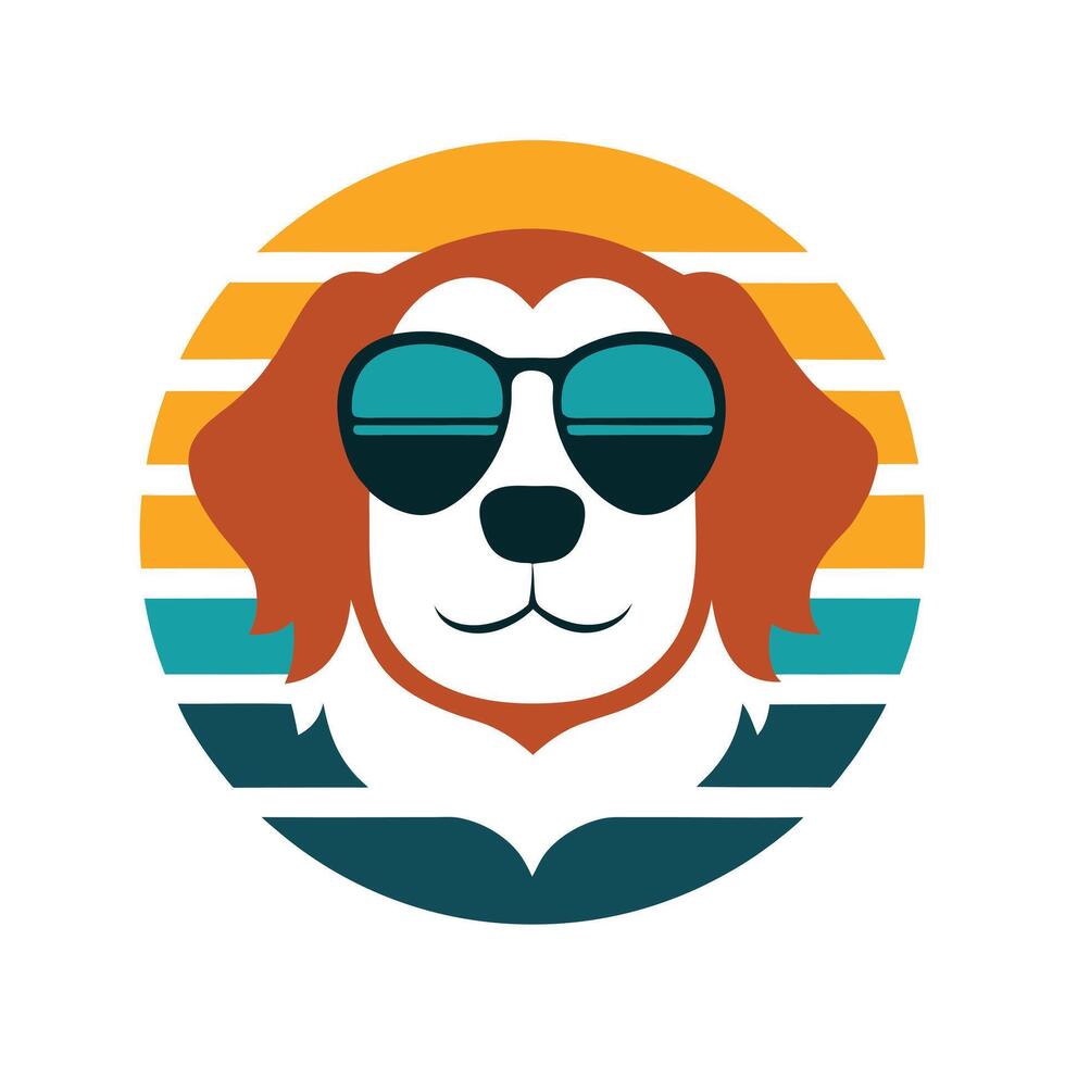 Cute Saint Bernard Head Wearing Sunglasses Silhouette vector