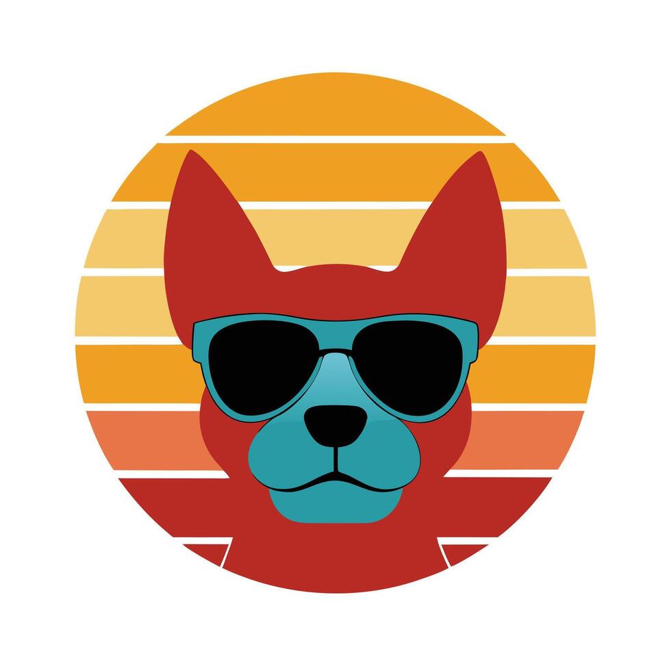 Cute Serious Dog Head with Sunglasses Silhouette vector