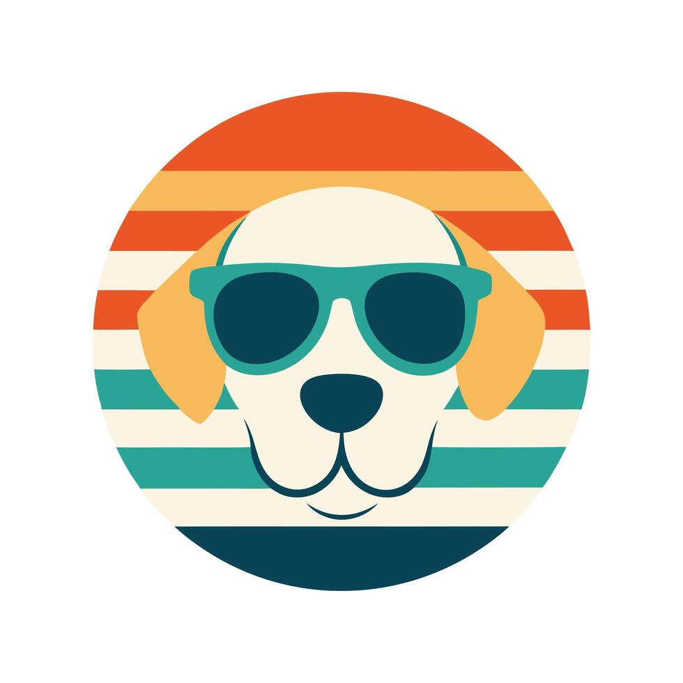 Cute Playful Dog Head with Sunglasses Silhouette vector
