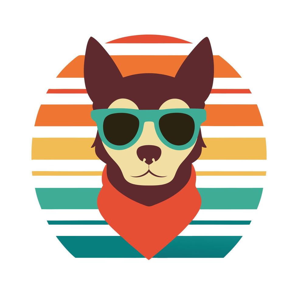 Cute Dog Head with Bandana and Sunglasses Silhouette vector