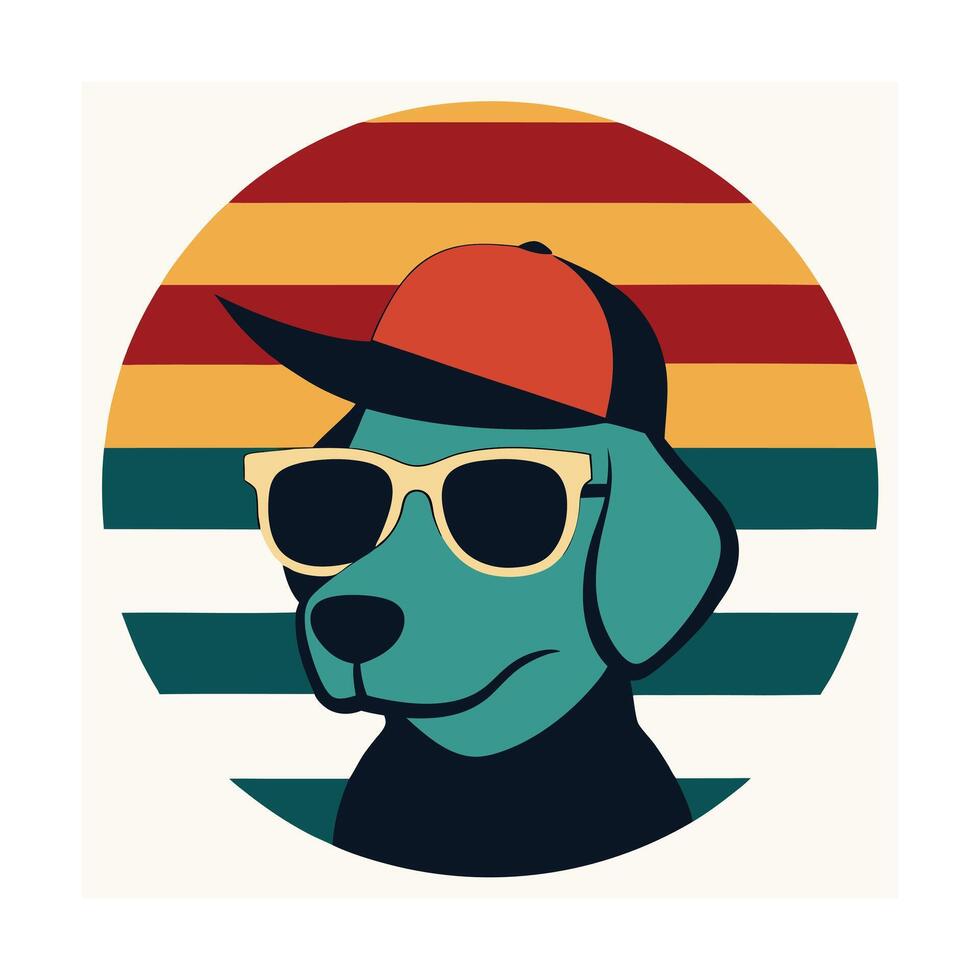 Cute Dog Head with Cap and Sunglasses Silhouette vector