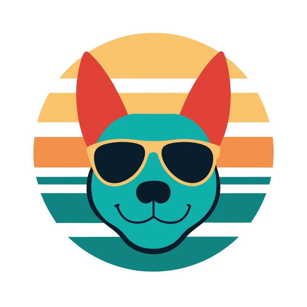 Cute Dog Head with Shades and Goofy Smile Silhouette vector