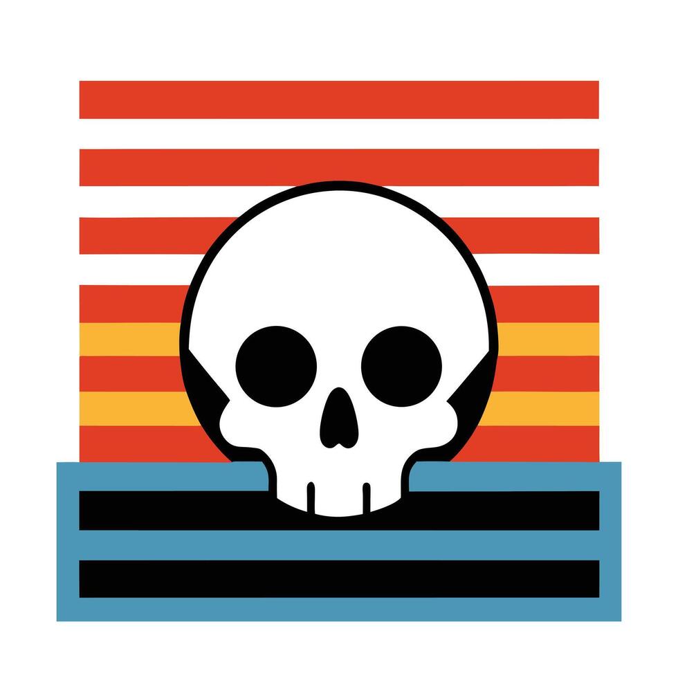 half skull silhouette on retro striped sea background vector