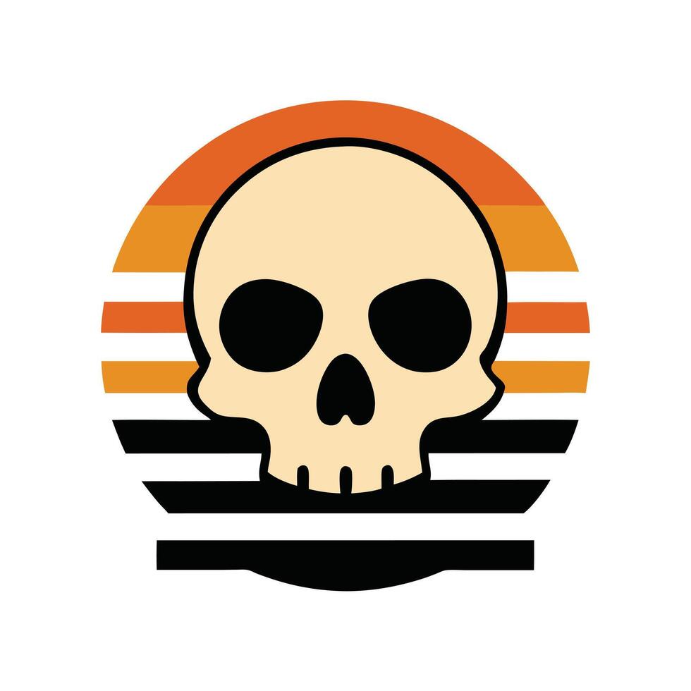 distressed skull silhouette on vintage wave and stripes vector