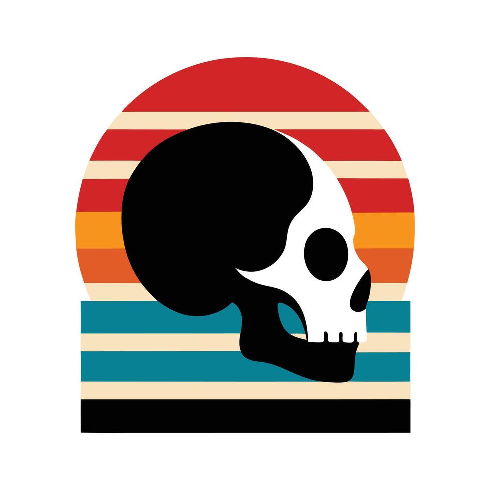 realistic side skull silhouette on vintage ocean vector