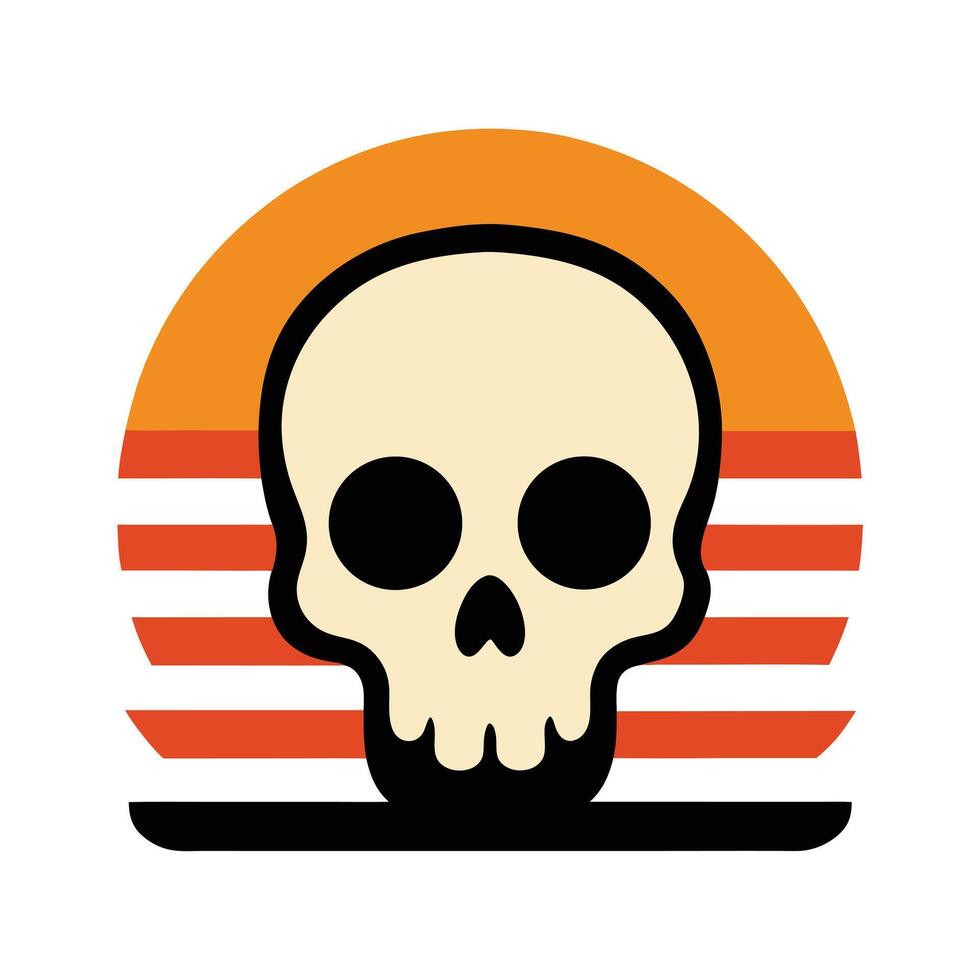 realistic skull silhouette over vintage sea wave vector