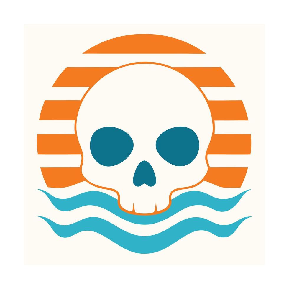 faded skull silhouette on retro sea waves and stripes vector