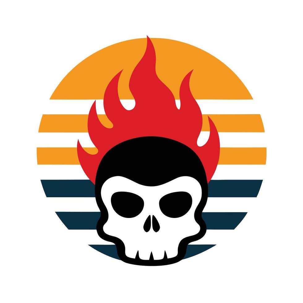 flaming skull silhouette on retro vintage stripes vector