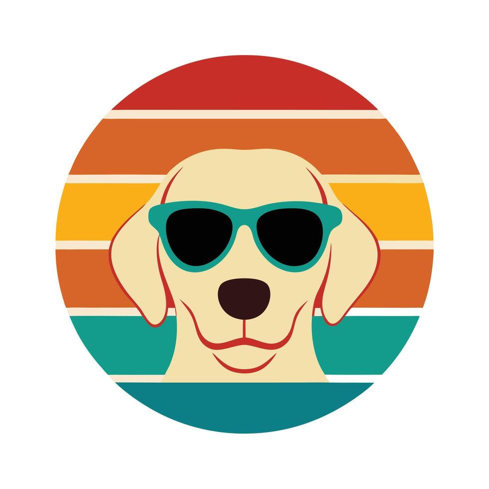 happy labrador head in colorful sunglasses with retro sunset vector