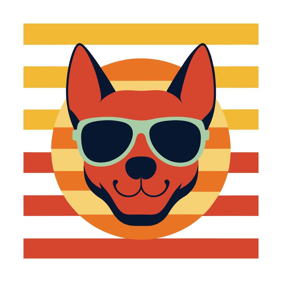happy dog head wearing stylish shades on sea waves vector