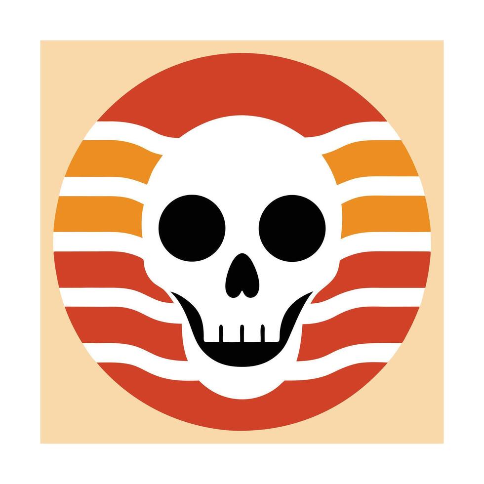 skeleton face silhouette on retro sea wave sunset vector