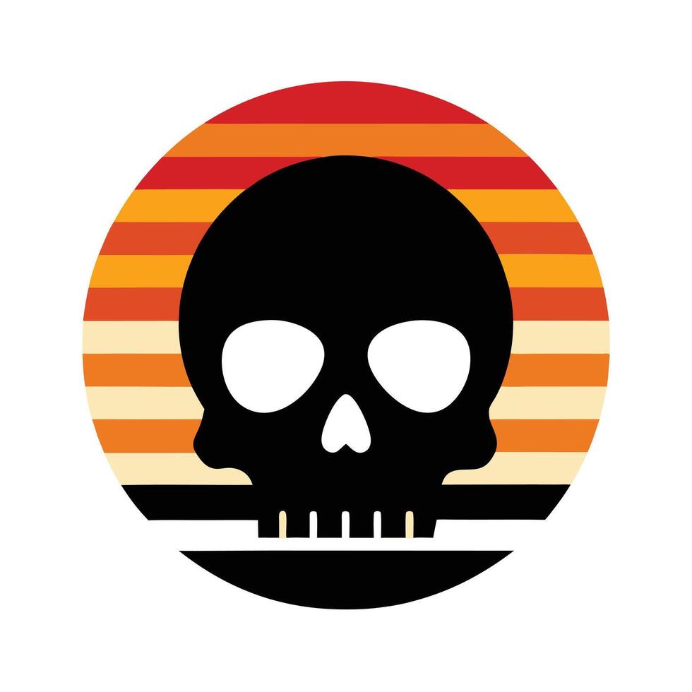 haunted skull silhouette on vintage sunset and ocean vector