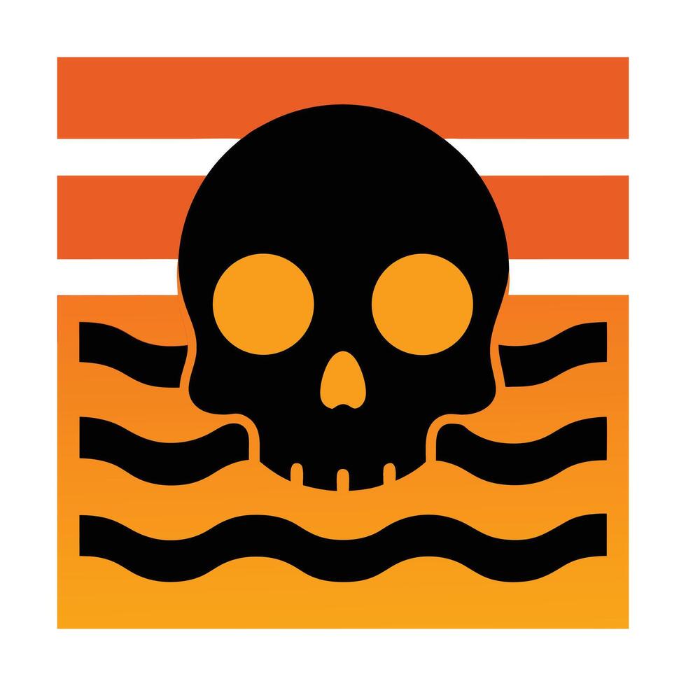 retro horror skull silhouette on sea wave sunset vector
