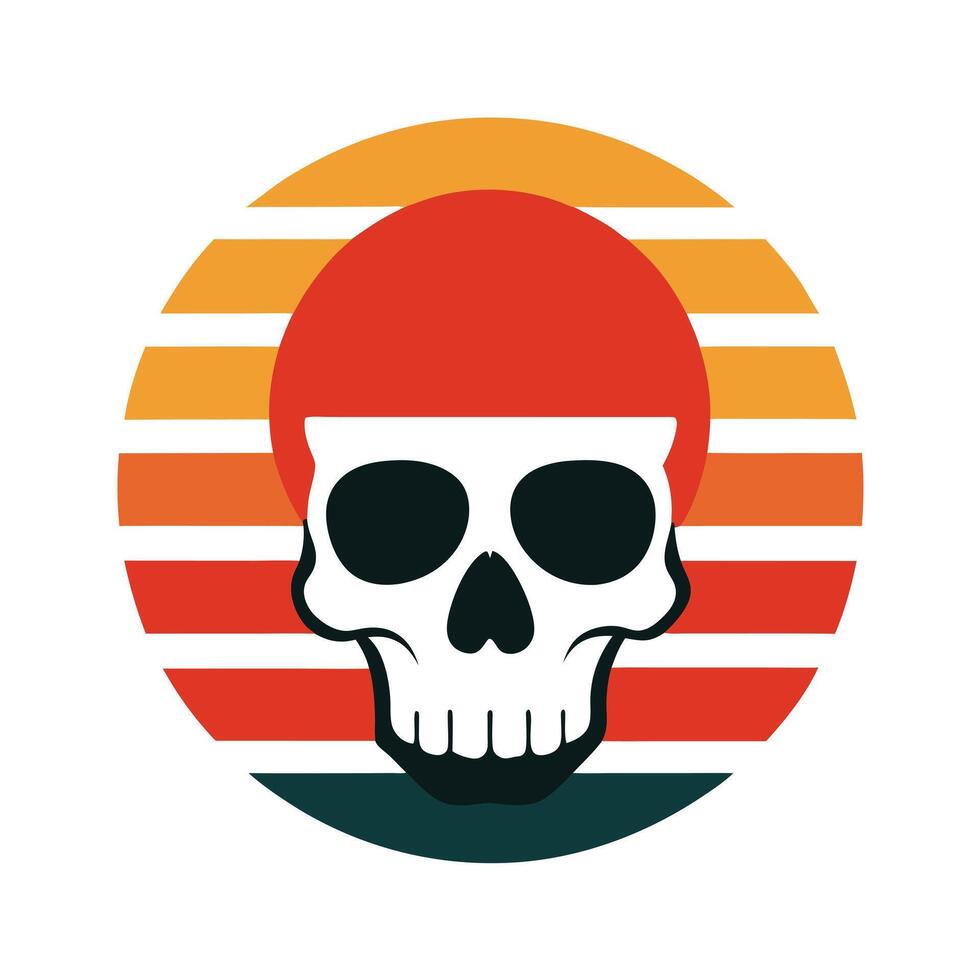 hipster skull silhouette over retro striped sea vector