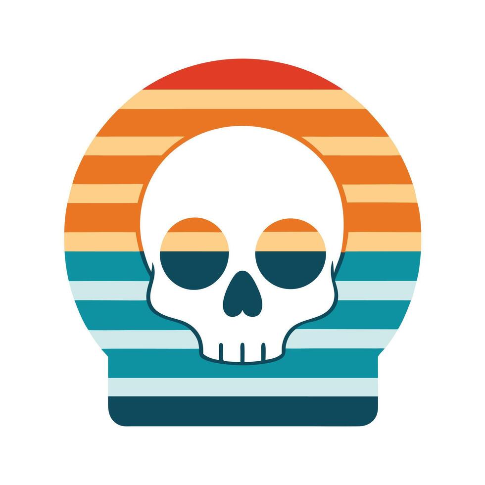 skeleton head silhouette with retro striped sea vector