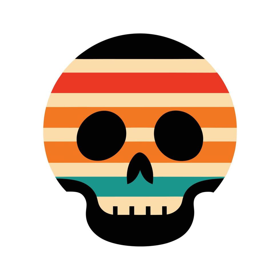 hollow skull silhouette on retro sunset with style vector