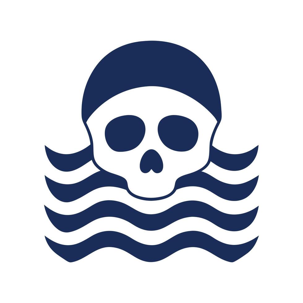 skeleton pirate skull silhouette with vintage ocean vector