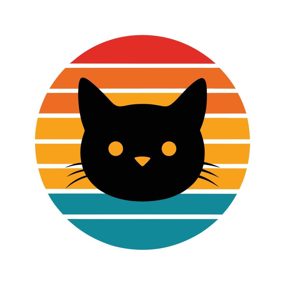 minimalist cute cat head silhouette on retro vintage vector