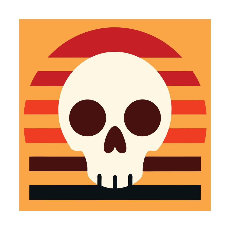 horror skull silhouette over retro sunset with stripes vector