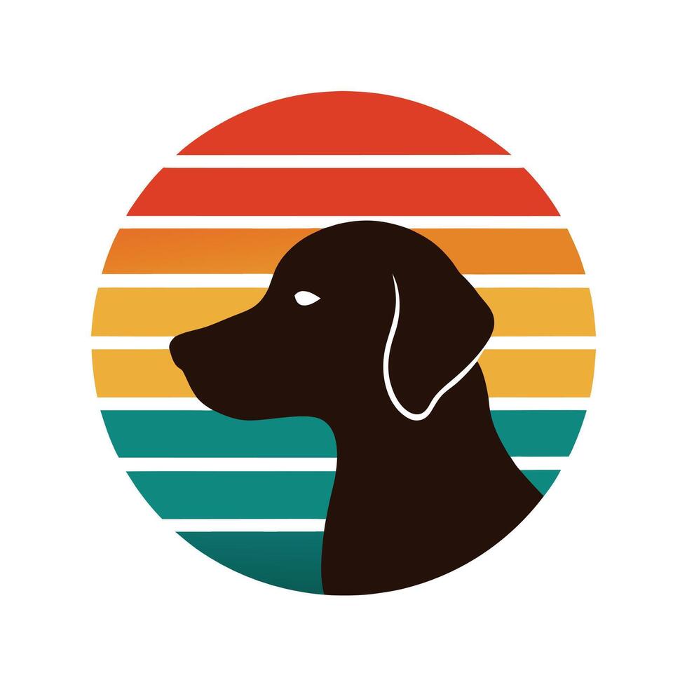 labrador head silhouette on retro vintage sunset vector