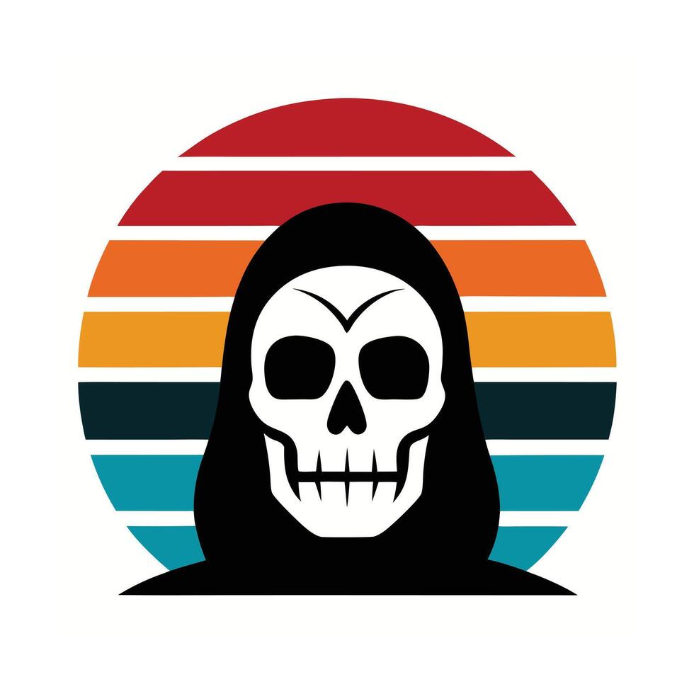 grim reaper skull silhouette on vintage sunset and stripes vector