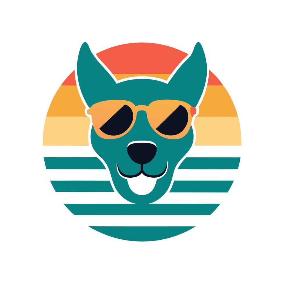 joyful dog head with trendy sunglasses on stripes vector