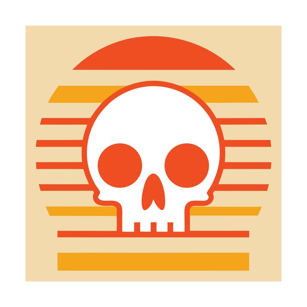 minimalist line skull silhouette on vintage sunset vector