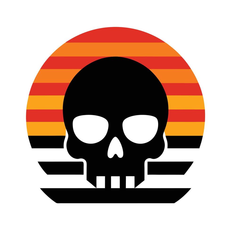 mysterious skull silhouette on retro ocean sunset vector