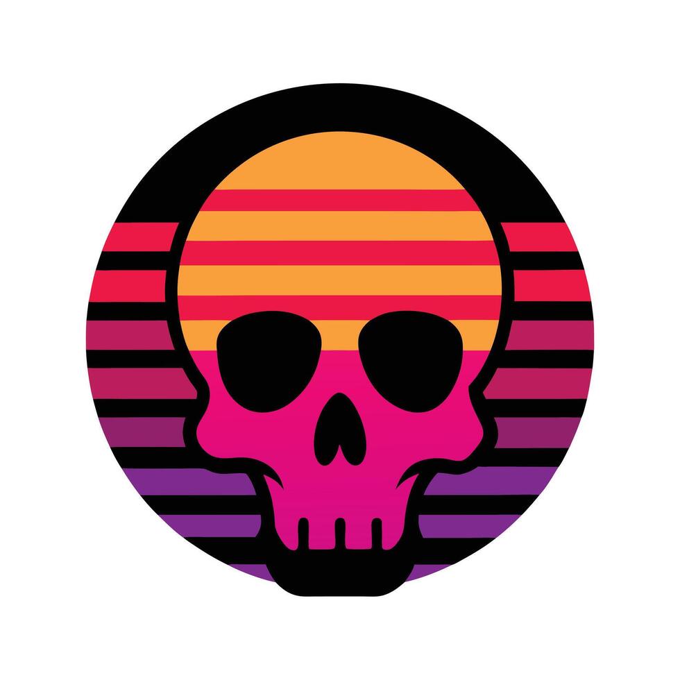 neon style skull silhouette over vintage stripes vector