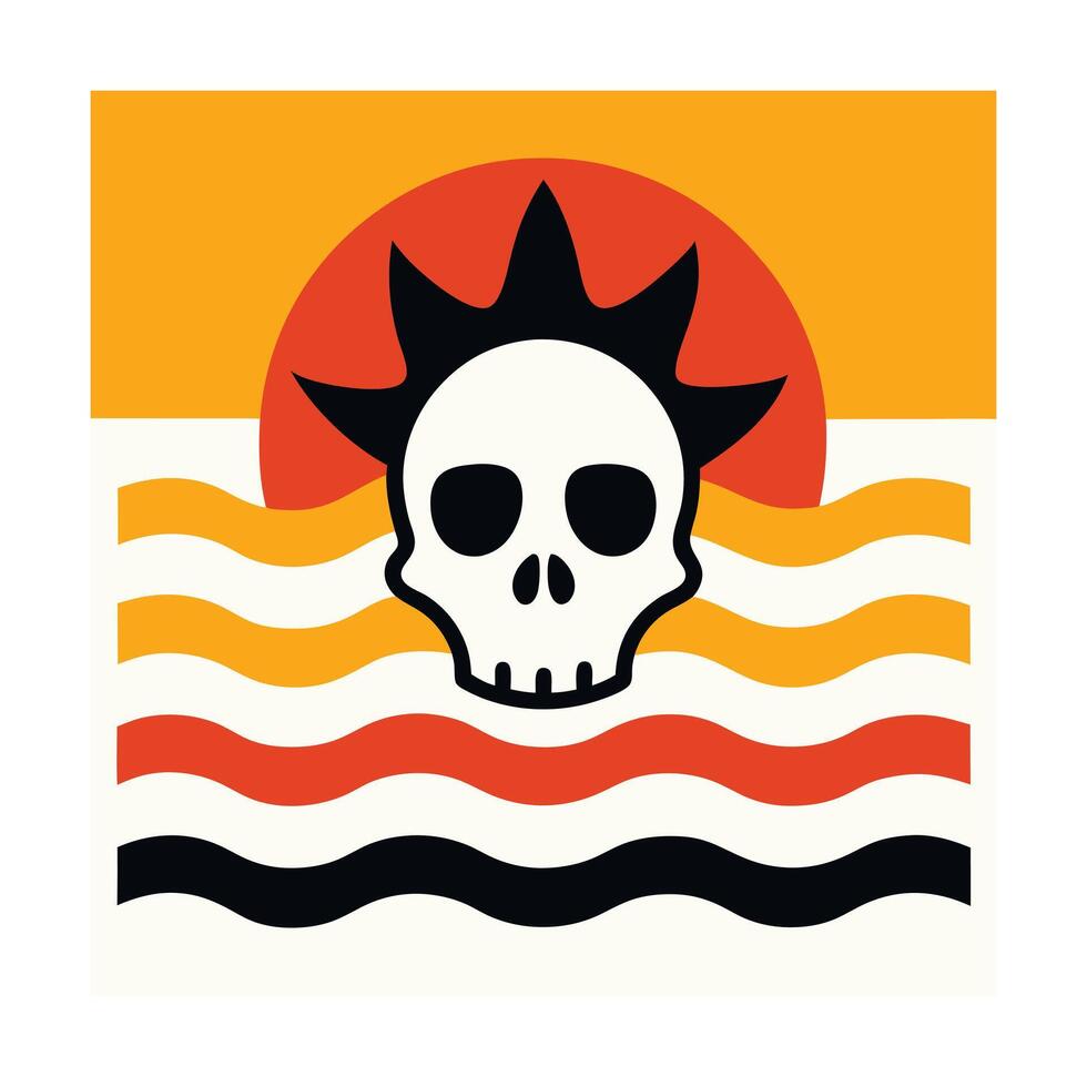 pirate king skull silhouette on vintage sea wave vector