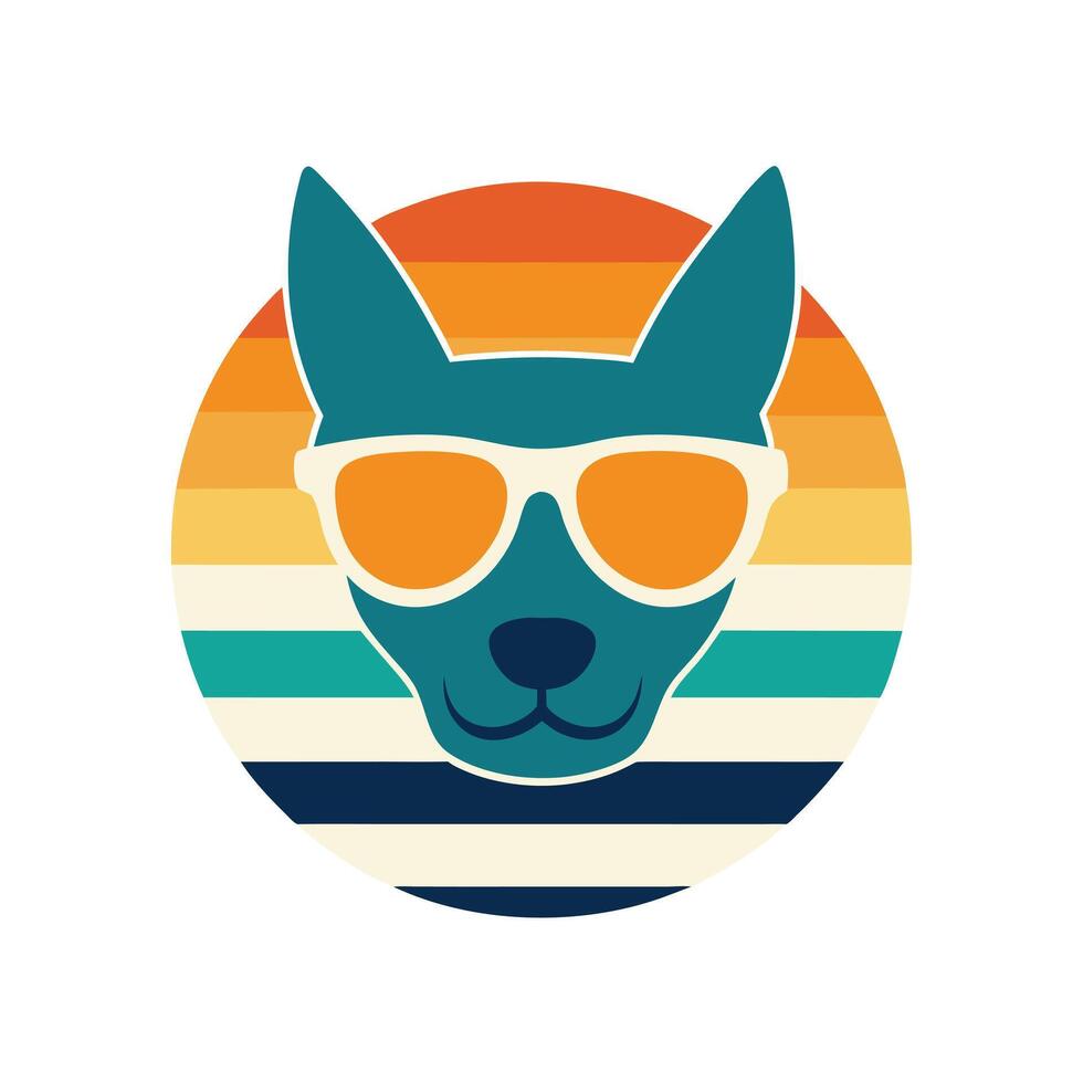 playful dog head in summer sunglasses with retro vector