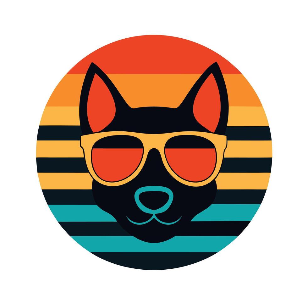 retro style dog head in bold sunglasses on sea wave vector