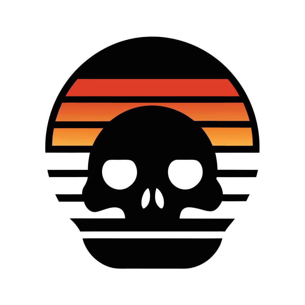 dark skull silhouette in front of vintage stripes vector