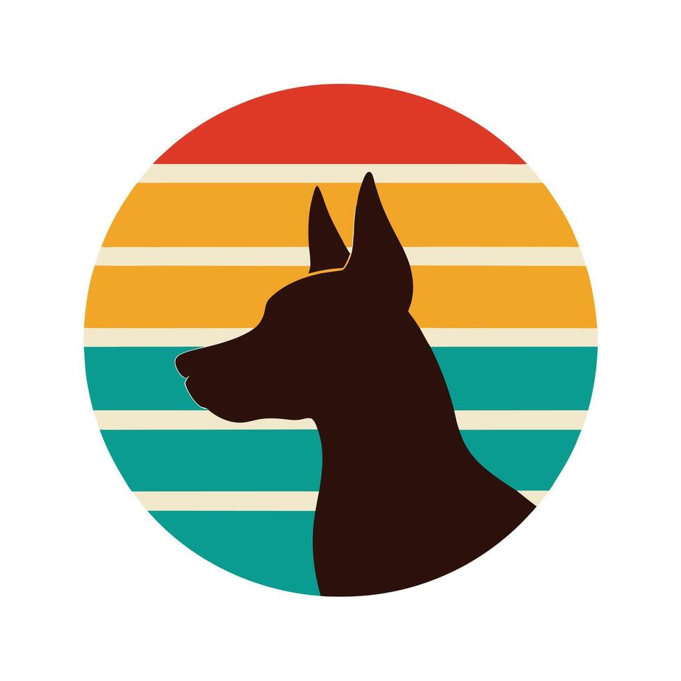 proud dog head silhouette on retro vintage sunset vector
