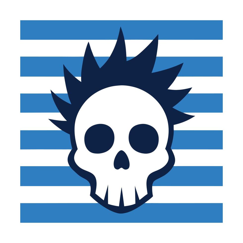 punk rock skull silhouette on vintage sea stripes vector