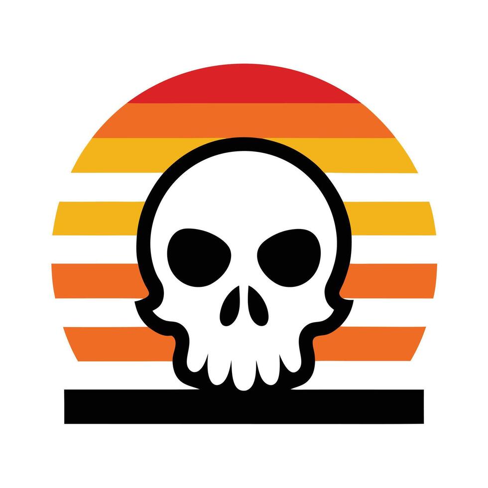 screaming skull silhouette over retro sunset on sea vector