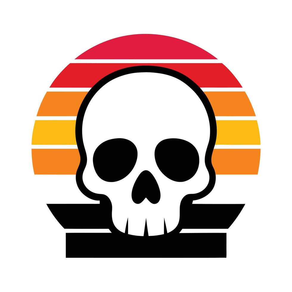 skull silhouette on stylized retro wave sunset vector