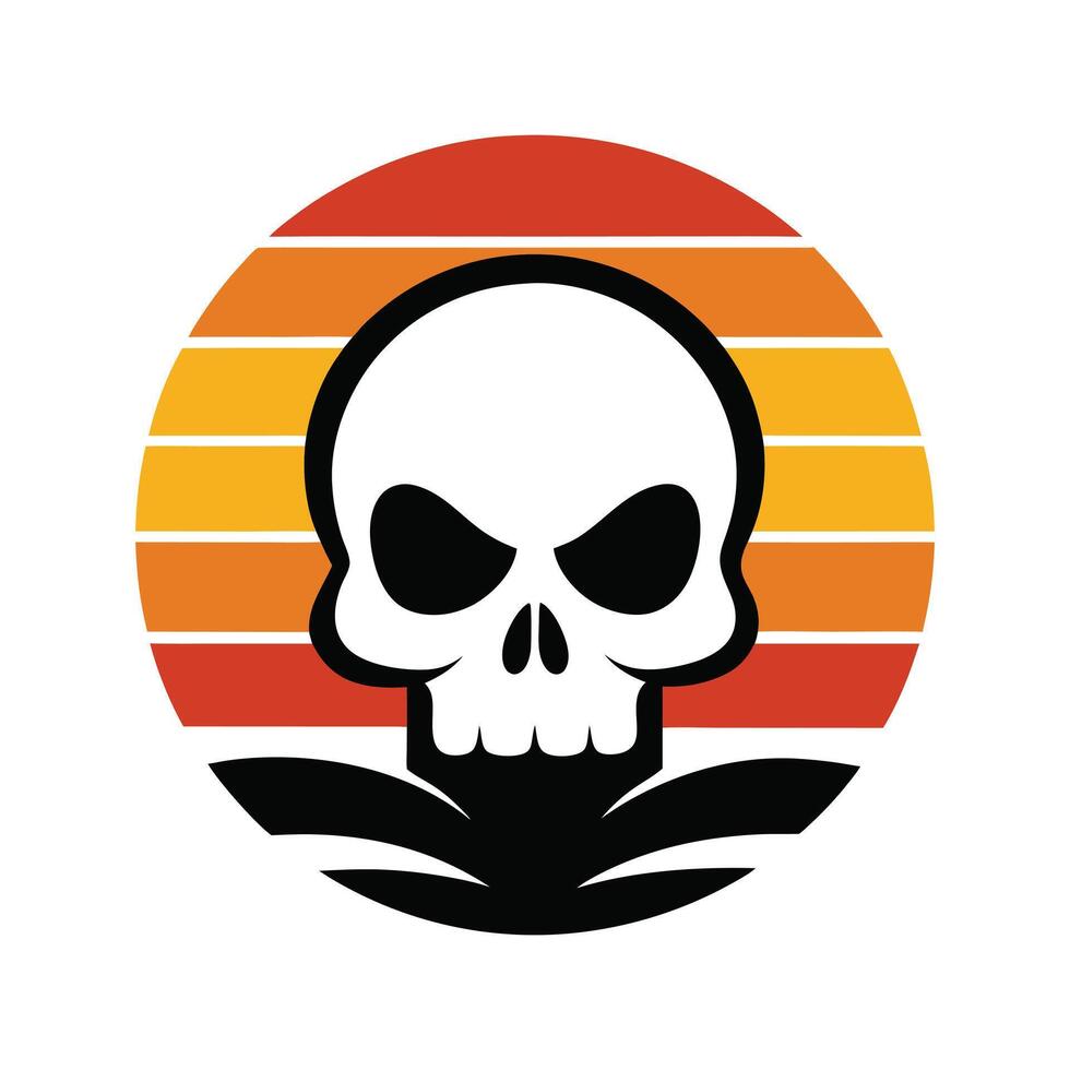 demonic skull silhouette over retro sea wave stripes vector