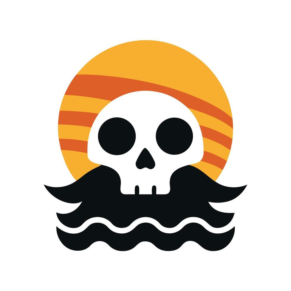 dead pirate skull silhouette on retro sunset with stripes vector
