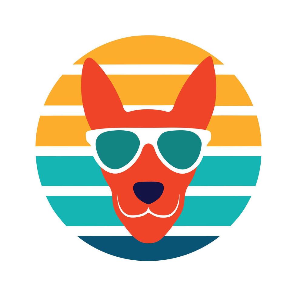 dog head in bright sunglasses over ocean waves vector