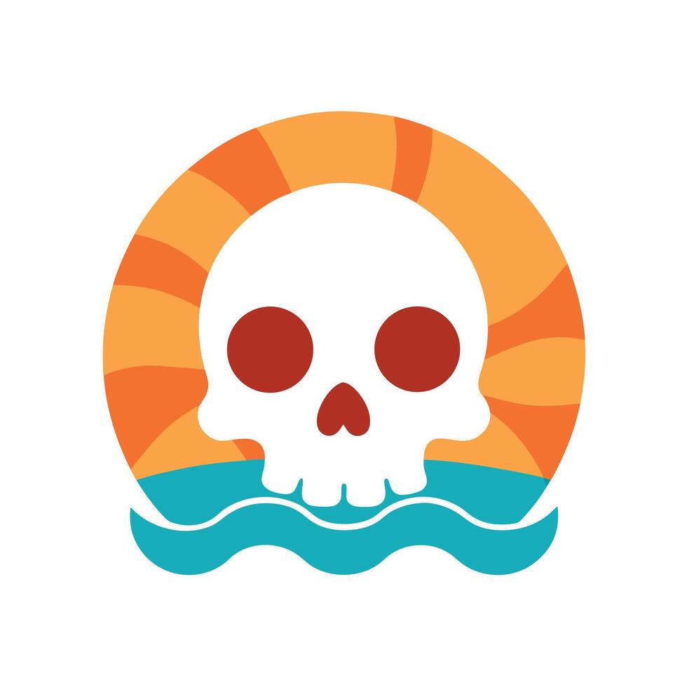 skeleton skull merged with flowers on retro sea vector