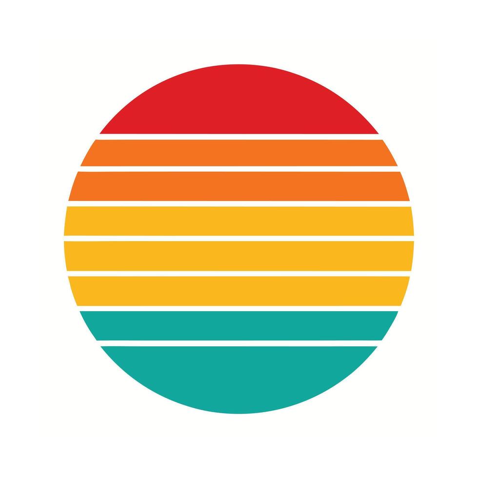 circular retro sunset design with bold stripe fade vector