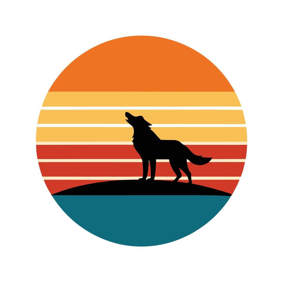 circular retro sunset with horizontal stripes behind vector