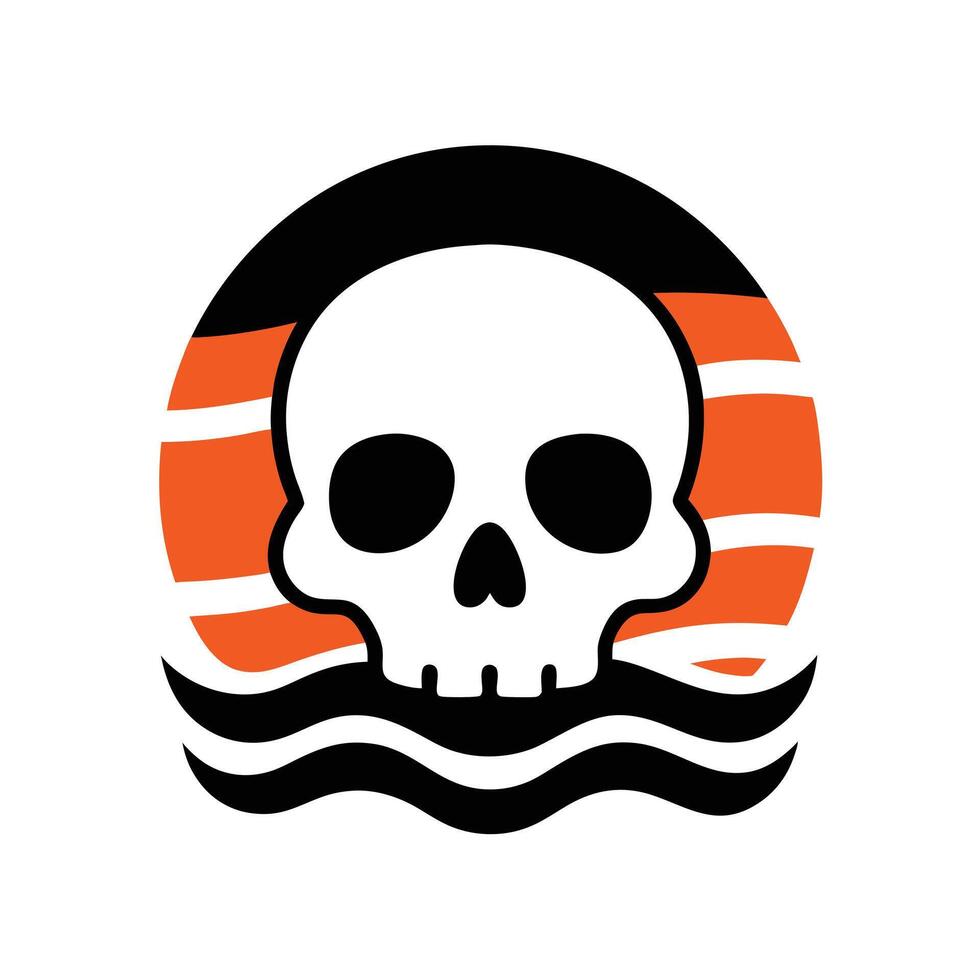 tribal style skull silhouette on retro sunset and waves vector