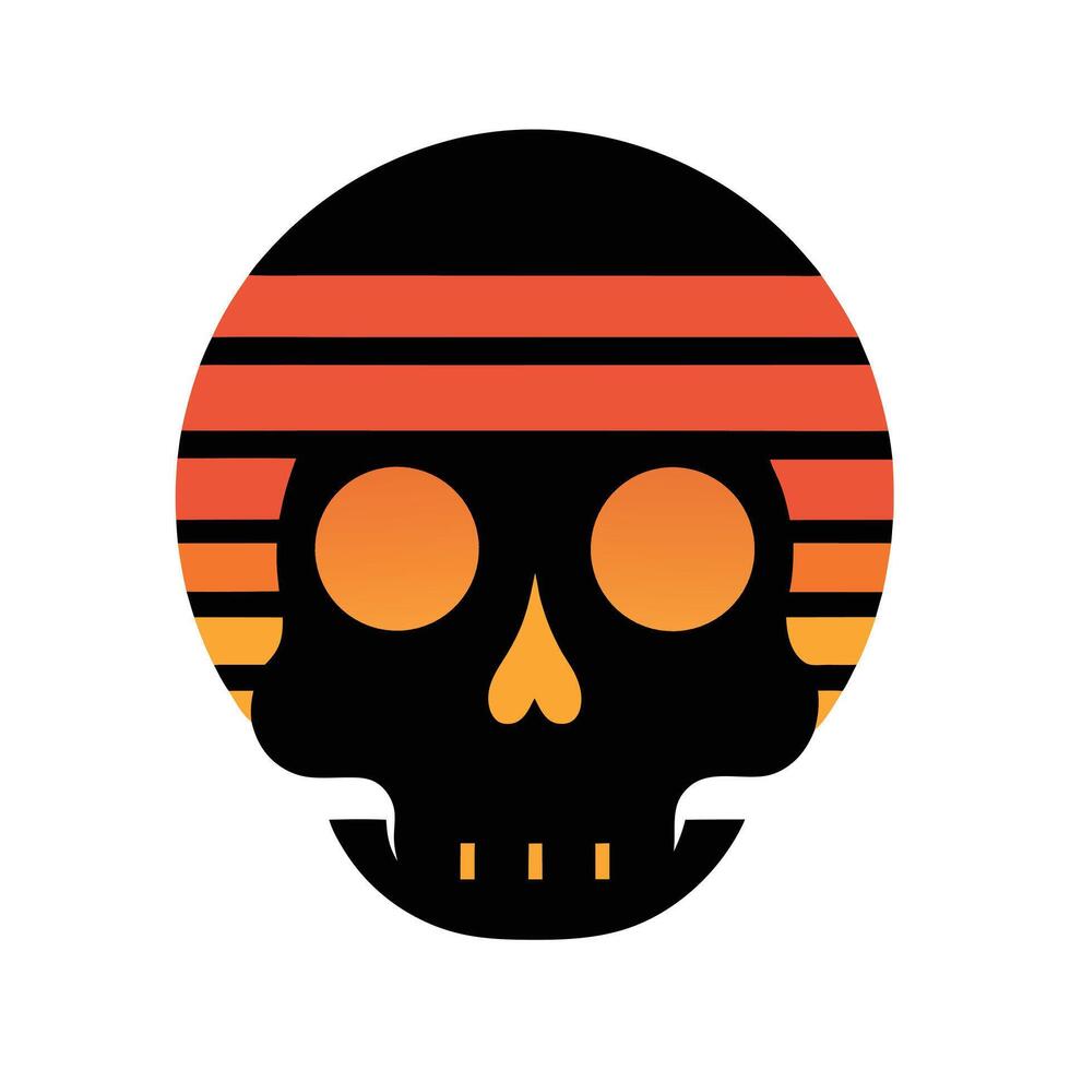 spooky vintage skull silhouette with ocean wave stripes vector